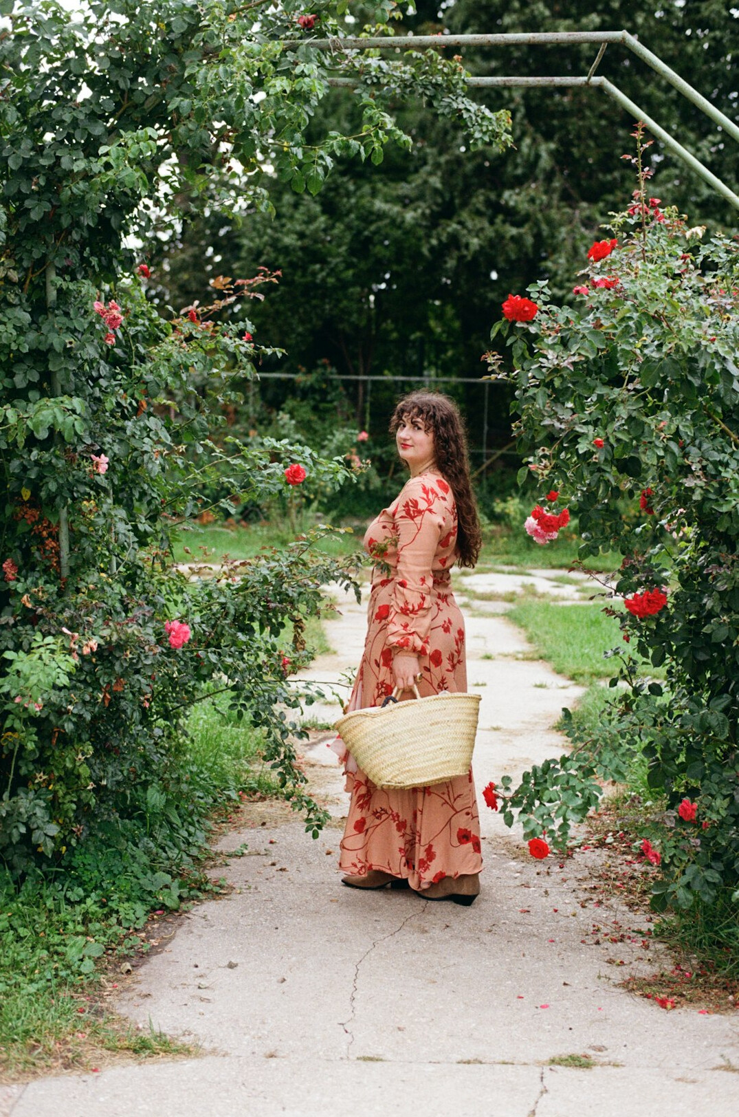 woman pruning roses